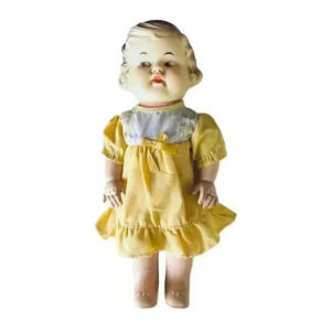 Vintage 1940s Baby Doll Girl with Yellow Dress Movable Arms